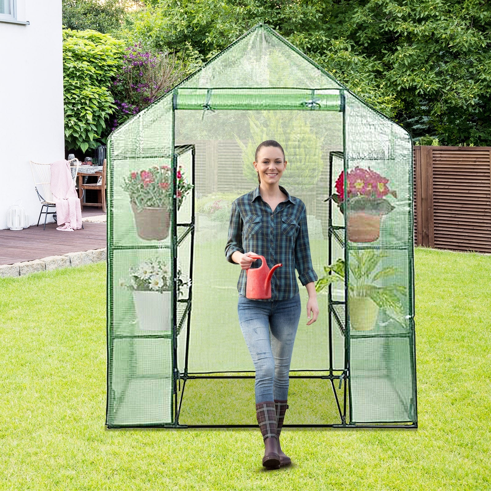 Mini Portable 4 Tier 8 Shelves Walk-in Plant Greenhouse Doba